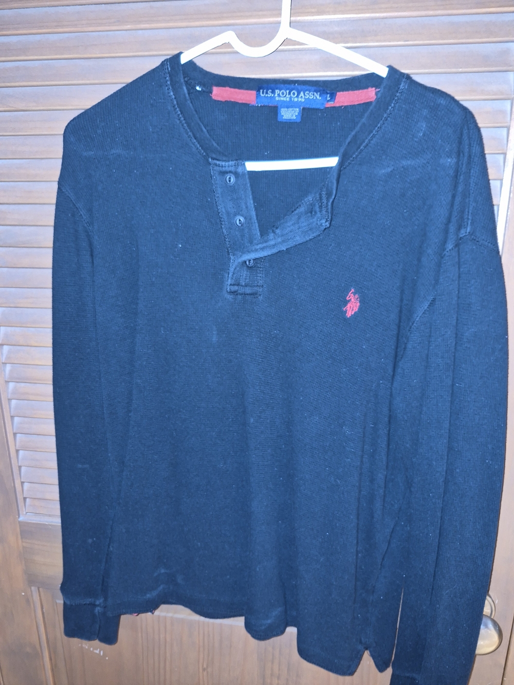 U.S. Polo Assn. Black Long-Sleeve Henley with Red Logo